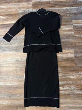 SHEIN Black Two-Piece Knit Skirt Set with Contrast Stitching